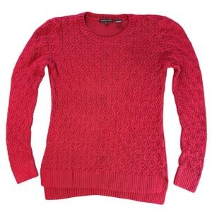 Jeanne Pierre 100% Cotton Red Cable Knit Fisherman Sweater Small Dark Academia